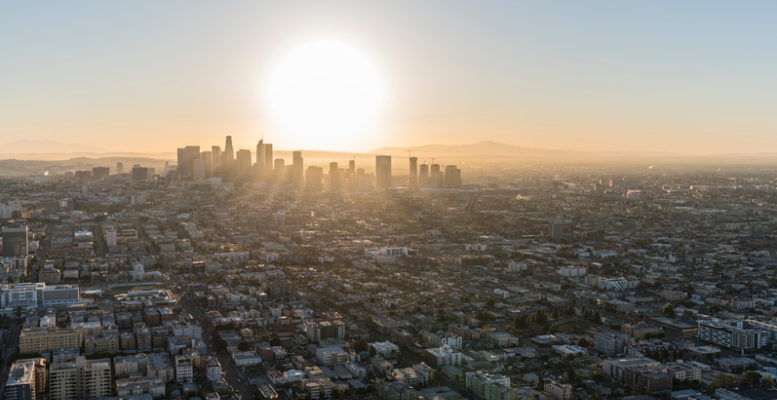 Sun rising above the city of LA.