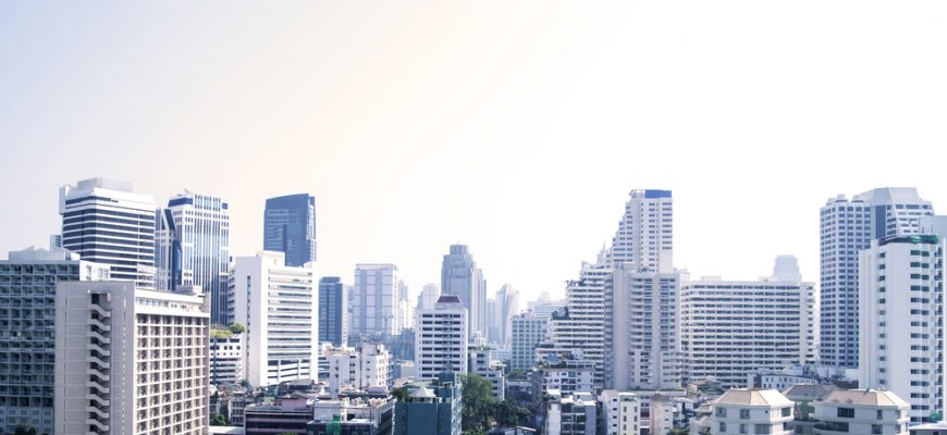 Skyline full of mid and high rise buildings.