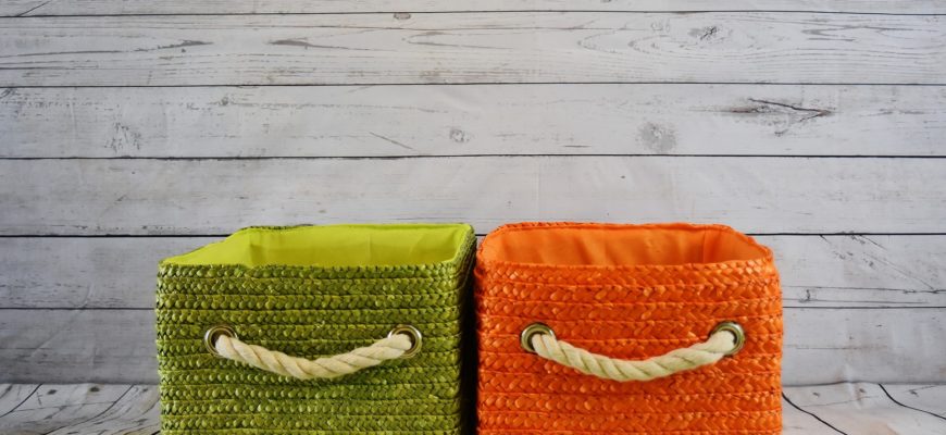 an orange and green wicker