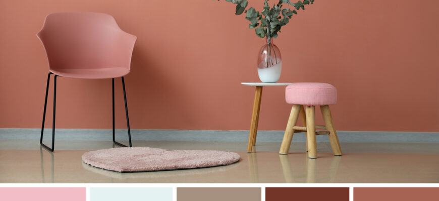 Chair,And,Table,Near,Color,Wall,In,Room.,Different,Color