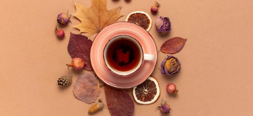 Autumn,Flat,Lay,Composition.,Cup,Of,Tea,,Autumn,Dry,Bright
