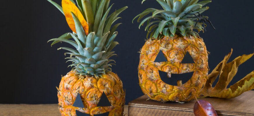 Halloween,Holiday,Concept,With,Pineapple,As,Jack,O,Lantern,Decoration